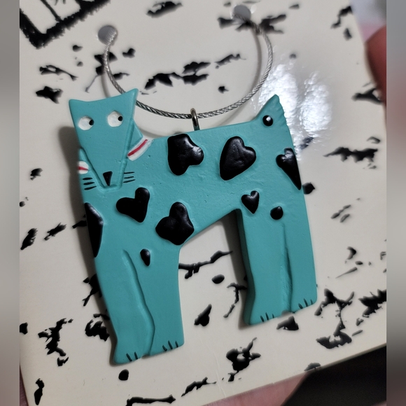 1989 Aryn Rothstein Vintage Keychain Turquoise Blue Spotted Dog In Sync Hallmark - Picture 2 of 6